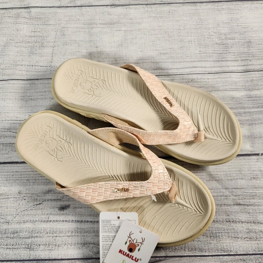 Kuailu Women's 7 Orthotic Flip Flops Peach Woven Comfort Sandals KW911-2503